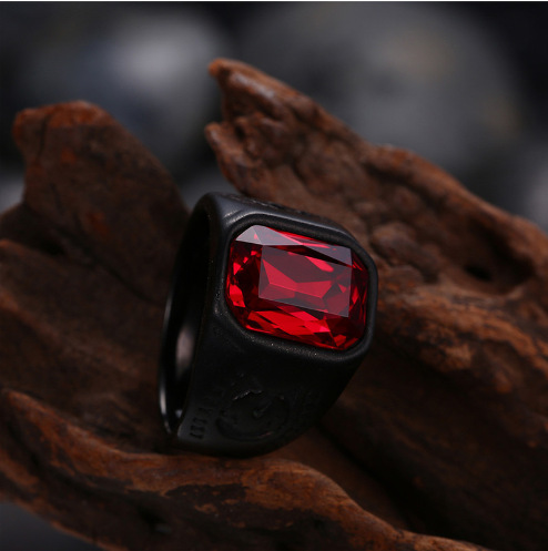Wholesale Wish cross-border hot selling fashion men's red big gem domineering punk style ring jewelry