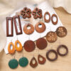 Wholesale Maillard Autumn and Winter Vintage Wooden Earrings Niche Design Exaerated Holiday Earrings Ethnic Style Earrings for Women