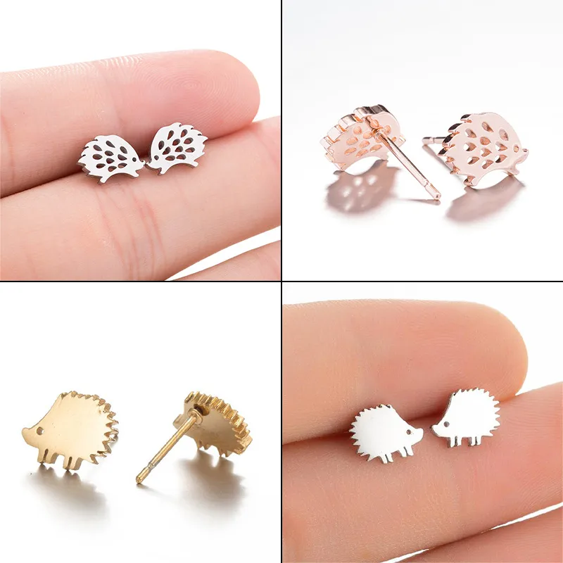 Wholesale PVD Coated 18K Gold Real Gold Plated Hedgehog 304 Stainless Steel Fashion Waterproof Non Tarnish Ear Studs