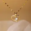 Wholesale Jewelry Elegant Heart Shape Stainless Steel Zircon Hollow Out Pendant Necklace