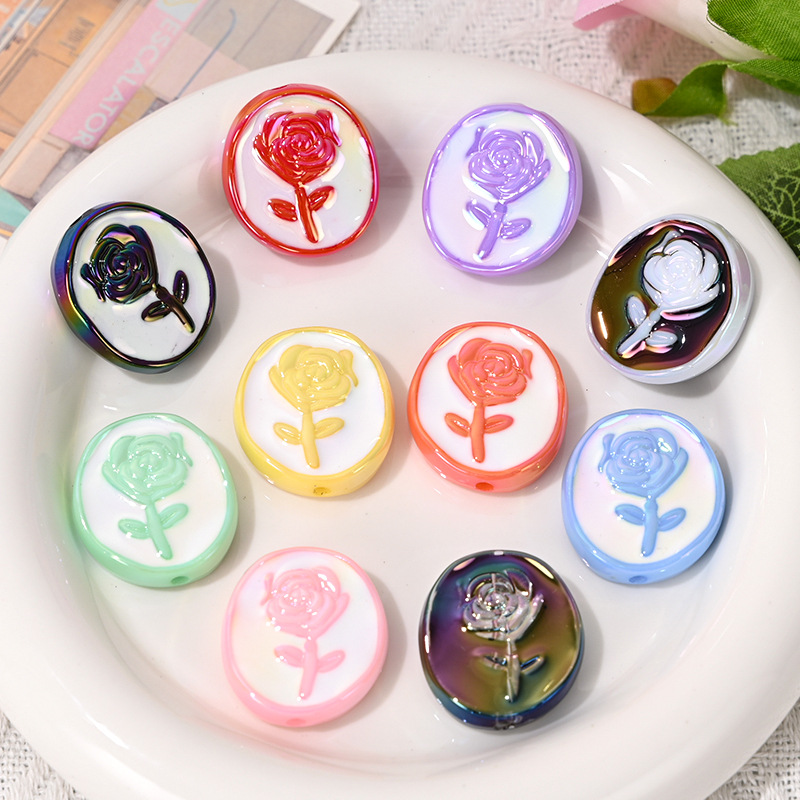 Wholesale Double sided rose round cake with straight hole bead