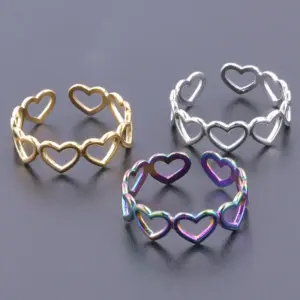 Wholesale PVD Coated Real Gold Plated 18K Gold Heart Shape 304 Stainless Steel Simple Style Waterproof Non Tarnish Rings