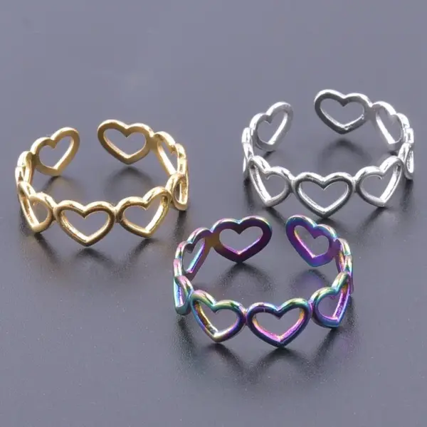 Wholesale PVD Coated Real Gold Plated 18K Gold Heart Shape 304 Stainless Steel Simple Style Waterproof Non Tarnish Rings