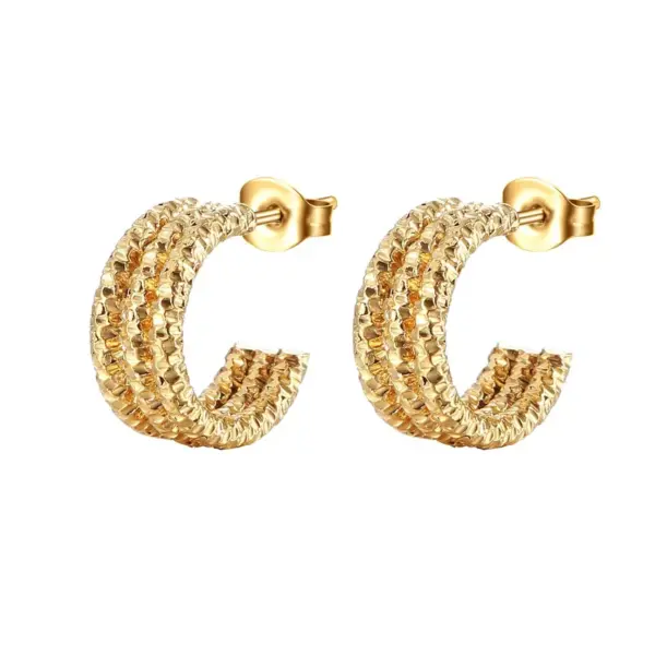 Wholesale PVD Coated 18K Gold Real Gold Plated C Shape 201 Stainless Steel Fashion Waterproof Non Tarnish Ear Studs