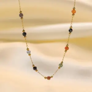 Qyh161 Colored Bead Necklace / Gold