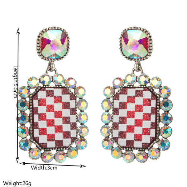 Wholesale Diamond-encrusted checkered earrings, women's alloy square stud earrings