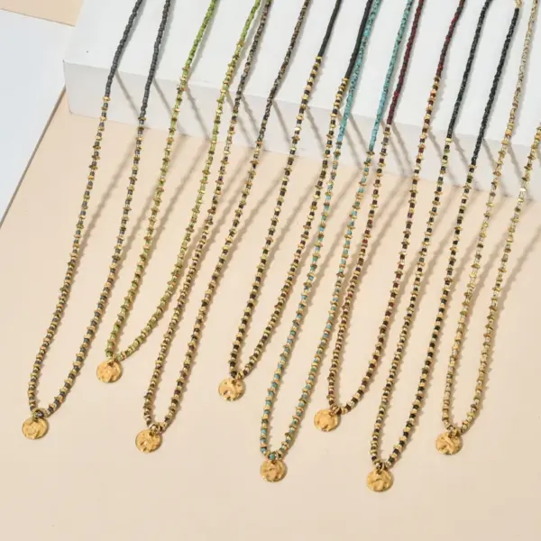 Wholesale Casual Geometric Stainless Steel Seed Bead Irregular Plating Pendant Necklace