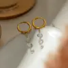 Wholesale 304 Stainless Steel Round PVD Coated 18K Real Gold Plated Real Gold Plated 18K Gold Simple Style Shiny Waterproof Non Tarnish Zircon White Drop Earrings