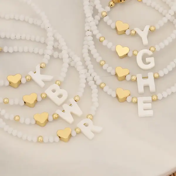 PVD Coated 18K Gold Real Gold Plated Letter Heart Shape Stainless Steel Artificial Crystal Shell Sweet Commute Waterproof Non Tarnish 304 Stainless Steel Bracelets