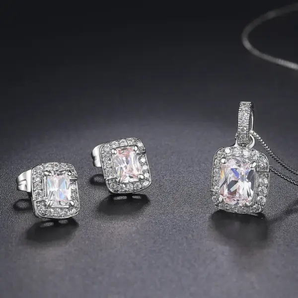 Wholesale Copper Inlay Square Zircon Bracelets Earrings Necklace