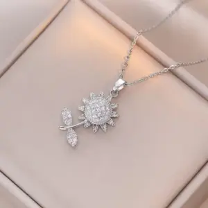 X1195 Steel Color Rotating Sunflower Necklace