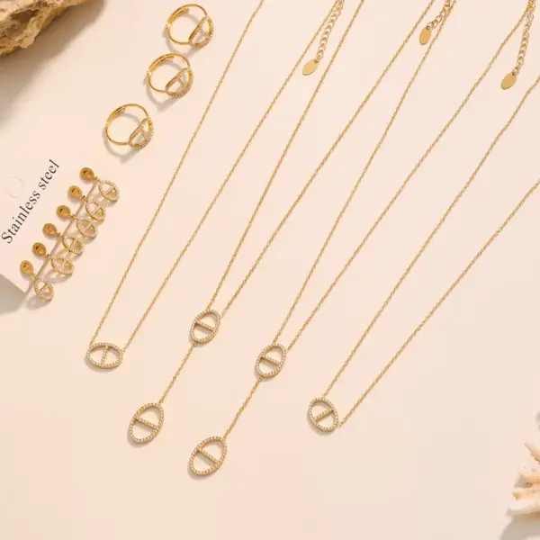 Wholesale Stainless Steel Zirconia Nose Ring Necklace Bracelet Earrings Jewelry Set Elegant Luxury Party Jewelry For Women