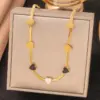 Real Gold Plated 304 Stainless Steel PVD Coated Shell Zircon Heart Shape Waterproof Non Tarnish Bracelets Necklace