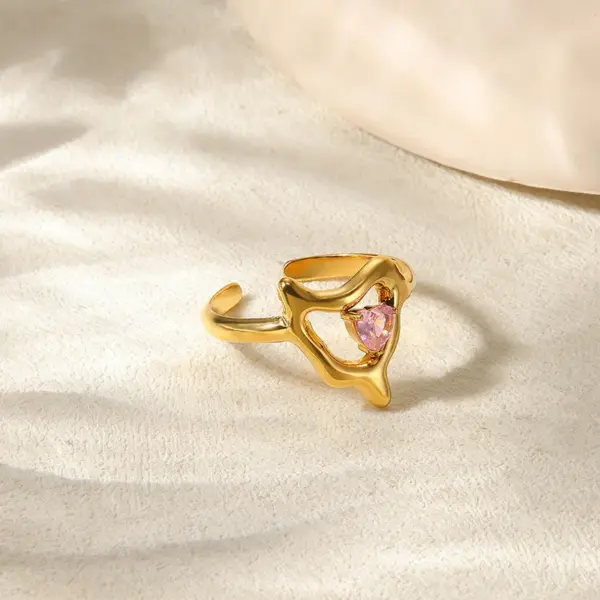 Wholesale PVD Coated Real Gold Plated Eye Butterfly Shell 304 Stainless Steel IG Style Waterproof Non Tarnish Open Rings