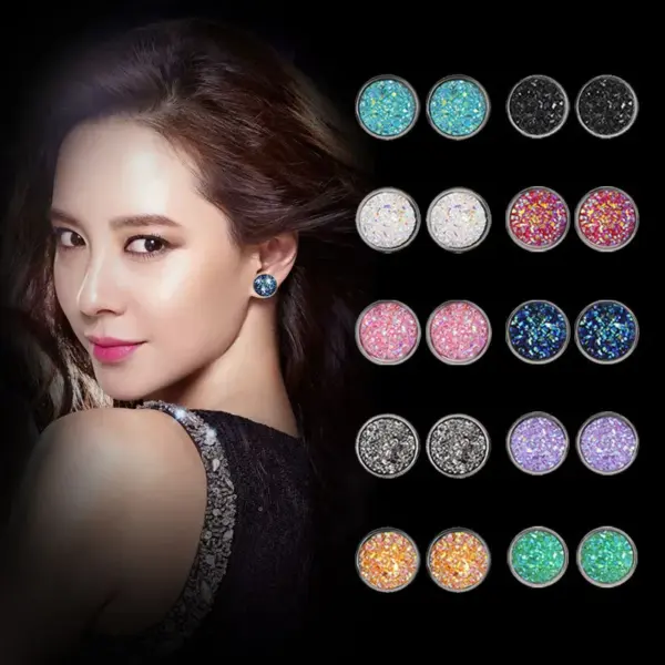 Simple Style Round Stainless Steel Artificial Gemstones Silver Plated Earrings Ear Studs