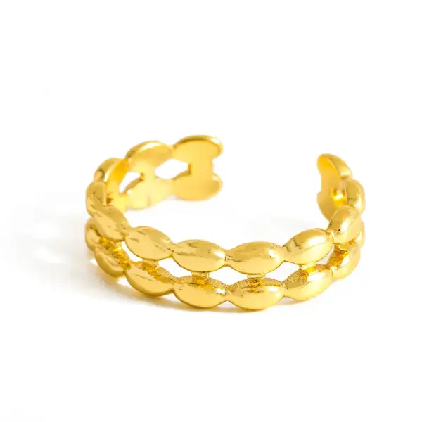Wholesale Luxury Niche Design 18K Gold Plated Stainless Steel Shell Heart Open Ring Casual Everyday Date Selfie Festive Gold Color Women's