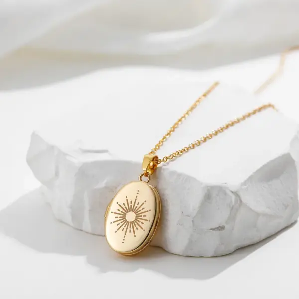 Wholesale Jewelry Retro Sun Devil's Eye Oval Titanium Steel Plating Locket Necklace