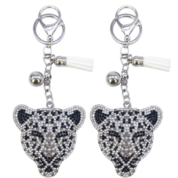 Wholesale 4pcs velvet Diamond leopard head car keychain