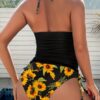 Wholesale 2025 Swimsuit New Hanging Neck Split Printed High Waist Drawstring Belly Covering Sunflower Slim Split Swimsuit