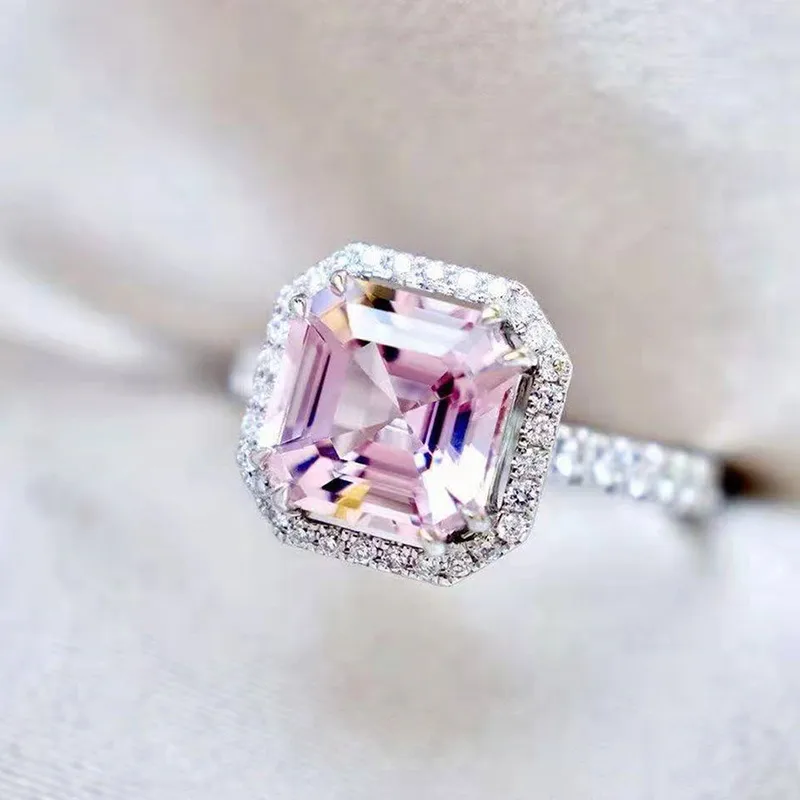 Wholesale Hand Jewelry Classic Square Pink Diamond Princess Micro-encrusted Women's Copper Ring