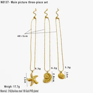 Gold / Main Picture Fish Starfish Shell Conch Three-Piece Set