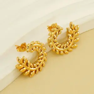 Wholesale 1 Pair Elegant Wreath Polishing Plating Stainless Steel Titanium Steel 18K Gold Plated Earrings