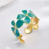 Wholesale Bohemian Imitation Gold Plated 304 Stainless Steel Universal Electroplated Colorful Oil Drop Flower Open Bracelet For Women