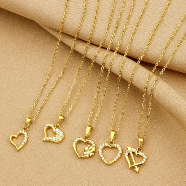 Wholesale Titanium Steel Basic Modern Style Classic Style Plating Inlay Heart Shape Zircon Pendant Necklace
