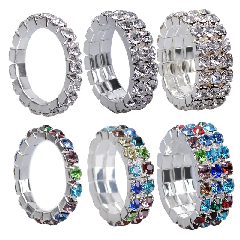 Wholesale Fashion Square Copper Rings Sier Plated Inlay Rhinestones Copper Rings