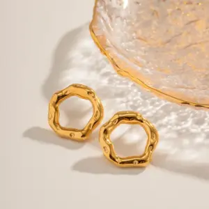 Wholesale 304 Stainless Steel Geometric PVD Coated 18K Real Gold Plated Real Gold Plated 18K Gold Basic Simple Style Waterproof Non Tarnish Gold Ear Studs