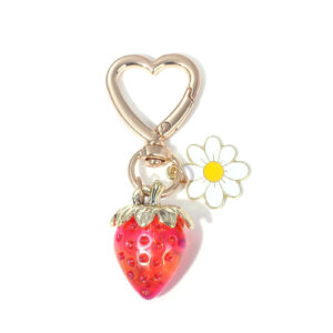 Electroplated red-strawberry daisy keychain
