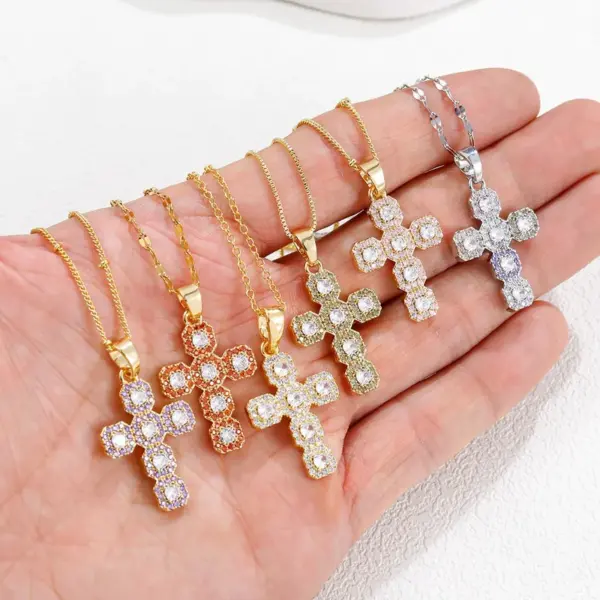 Wholesale Hot-selling Live Supply Zircon Cross Pendant Ins Fashion Personality Color Cross Necklace Wholesale