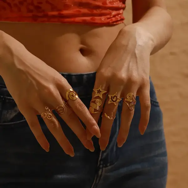 Wholesale 304 Stainless Steel Geometric PVD Coated 18K Real Gold Plated Real Gold Plated Basic Modern Style Commute Waterproof Non Tarnish Rings