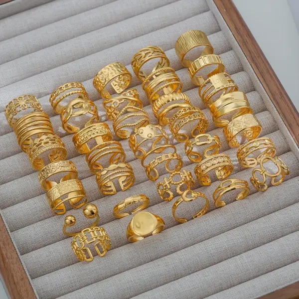 Ion Plating (IP) Geometric Letter 304 Stainless Steel Hip-Hop Punk Streetwear Waterproof Non Tarnish Open Rings