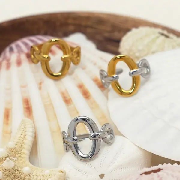 Wholesale PVD Coated Real Gold Plated 18K Gold Circle 304 Stainless Steel Casual Simple Style Waterproof Non Tarnish Adjustable Ring