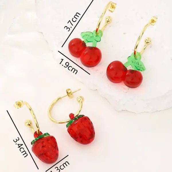 Wholesale 1 Pair Elegant Sweet Simple Style Cherry Fruit Strawberry Fruit Synthetic Resin Copper 18K Gold Plated Drop Earrings