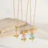 Wholesale Jewelry Elegant Simple Style Flower 304 Stainless Steel 18K Gold Plated Enamel Plating Pendant Necklace Cable Chain