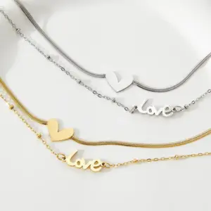 Wholesale Jewelry Fashion Letter Heart Shape 304 Stainless Steel 16K Gold Plated White Gold Plated Gold Plated Plating Anklet