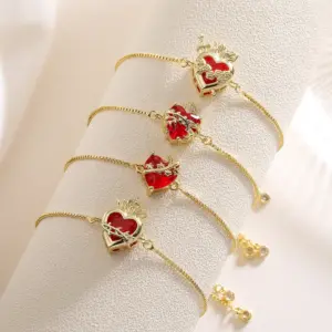 Wholesale Jewelry Vintage Style Classic Style Heart Shape Copper Zircon 18K Gold Plated Bracelets Box Chain