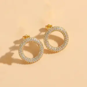 Large Circle Zircon Earrings 14K Real / Gold