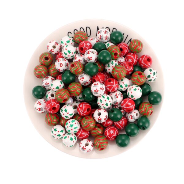 Wholesale Christmas Collection Candy Spiral Print Wooden Beads