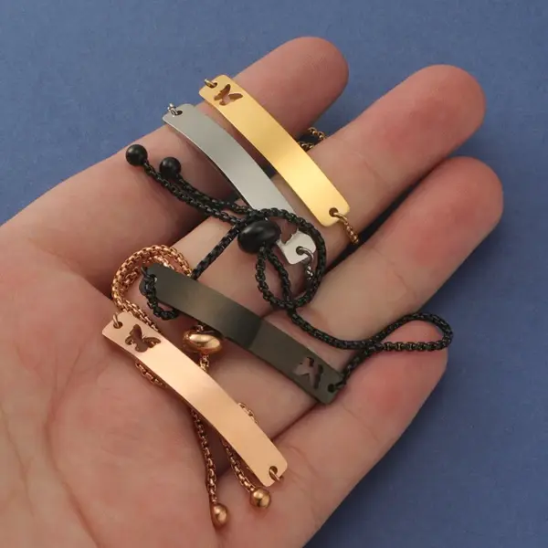 Wholesale 304 Stainless Steel Customization Laser Engraving Butterfly PVD Coated 18K Real Gold Plated Simple Style Waterproof Non Tarnish Hollow Out Bracelets