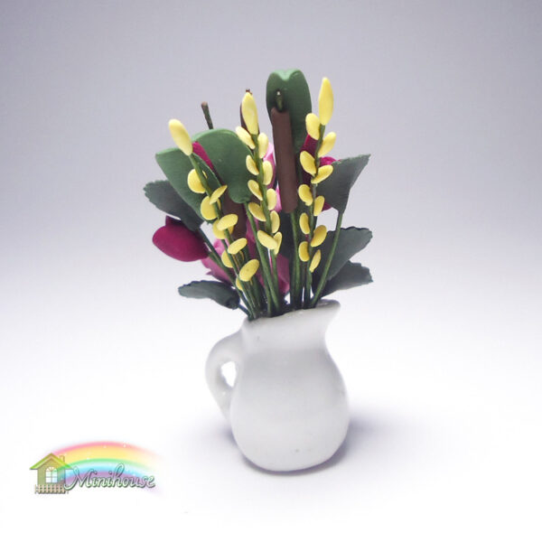 Wholesale 1:12 Dollhouse Accessories Dollhouse Mini Clay Flower Red Rose Pink Magnolia White Jar Flower Arrangement Model