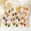 Wholesale PVD Coated K Gold Plated Round 304 Stainless Steel Natural Stone Retro Simple Style Waterproof Non Tarnish Hoop Earrings