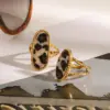Wholesale 304 Stainless Steel Oval Leopard PVD Coated 18K Real Gold Plated Classic Style Open Rings