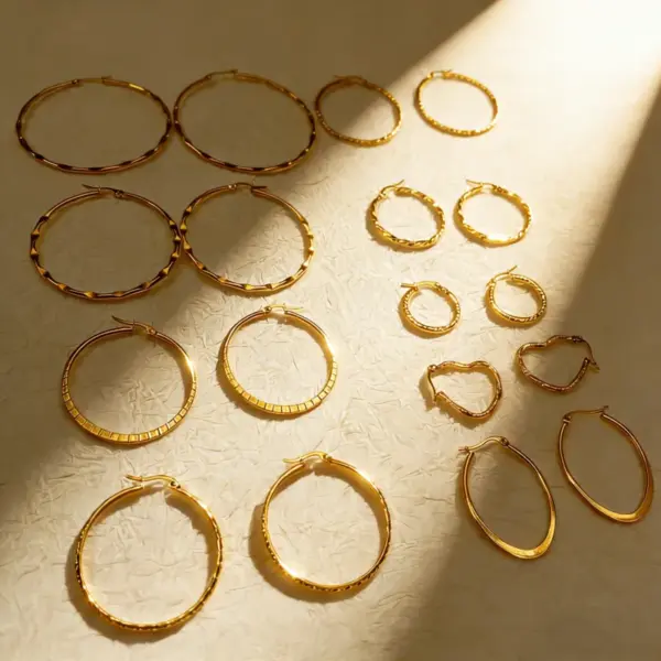 Wholesale Round Hammered Earrings For Unisex Featuring 304 Stainless Steel With 18K Real Gold Plated PVD Coated Finish