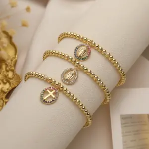 Wholesale Vintage Style Simple Style Cross Copper 18k Gold Plated Zircon Bracelets In Bulk