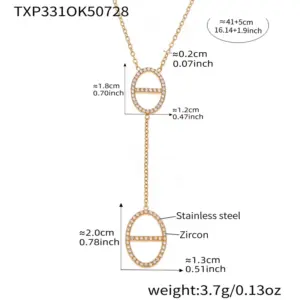TXP331-Gold Y-Shaped Zircon Necklace 41 5cm