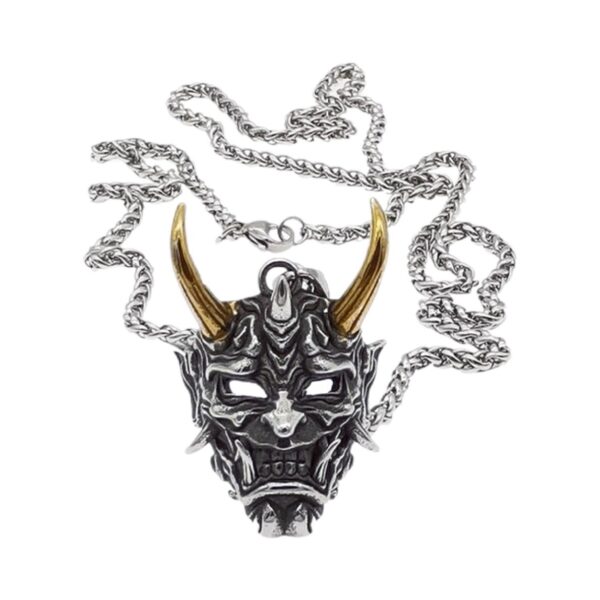 Wholesale Golden Horn Prajna Titanium Steel Necklace Male Ghost Mask Pendant Hip-Hop Duffian Handsome Cool Personality Pendant Sweater Accessories Trendy