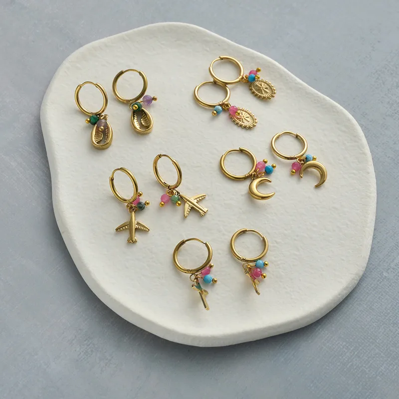 Wholesale PVD Coated Real Gold Plated 18K Gold Geometric 304 Stainless Steel Waterproof Non Tarnish 304 Stainless Steel Zircon Earrings
